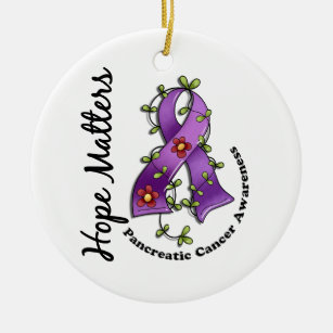 Flower Ribbon 4 Hope Matters Pancreatic Cancer Ceramic Ornament