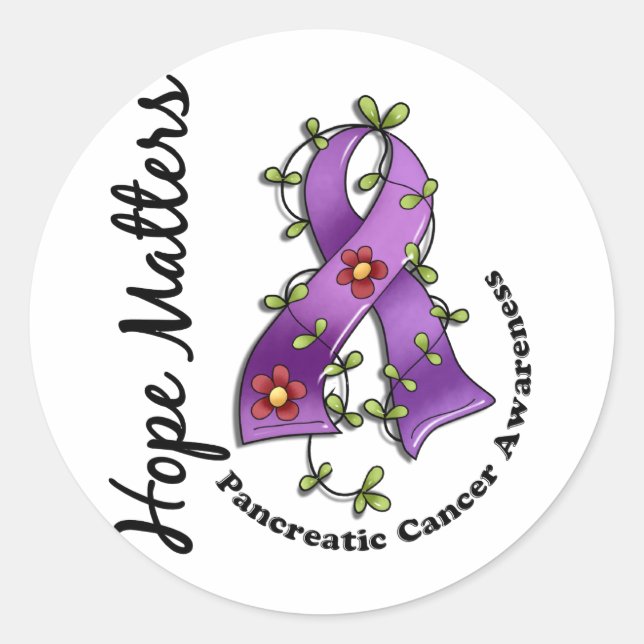 Flower Ribbon 4 Hope Matters Pancreatic Cancer Classic Round Sticker (Front)