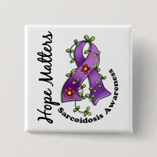 Flower Ribbon 4 Hope Matters Sarcoidosis 2 Inch Square Button