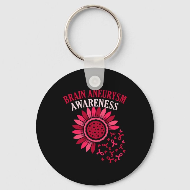Flower Ribbon Brain Aneurysm Awareness Month Suppo Keychain (Front)