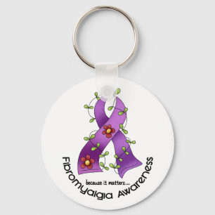 Flower Ribbon FIBROMYALGIA AWARENESS T-Shirts Keychain