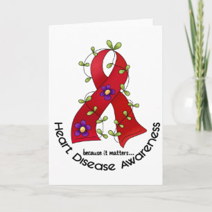 Flower Ribbon HEART DISEASE AWARENESS T-Shirts Card