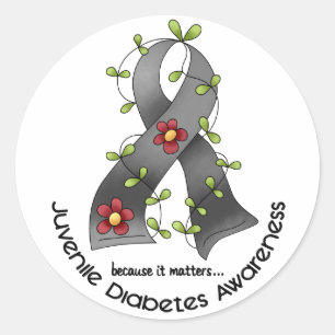 Flower Ribbon JUVENILE DIABETES AWARENESS T-Shirts Classic Round Sticker