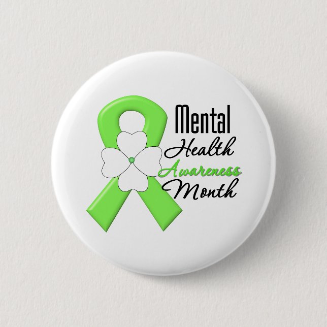 Flower Ribbon - Mental Health Awareness Month 2 Inch Round Button (Front)