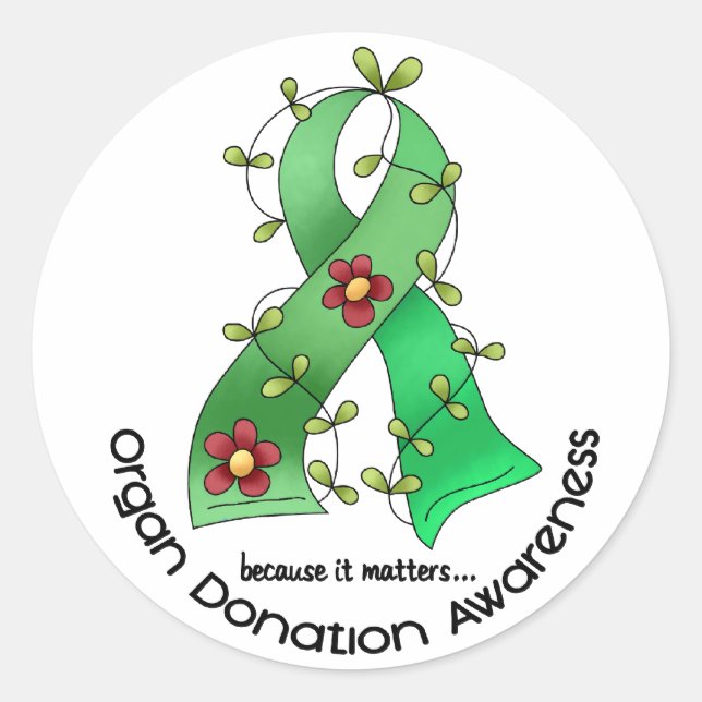 Flower Ribbon ORGAN DONATION AWARENESS Apparel Classic Round Sticker (Front)