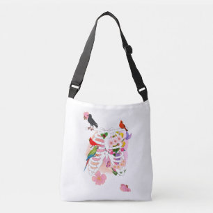 Flower Ribcage and Birds Surreal Nature Poster Crossbody Bag