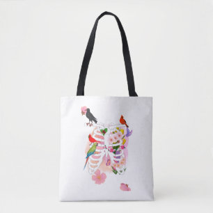 Flower Ribcage and Birds Surreal Nature Poster Tote Bag