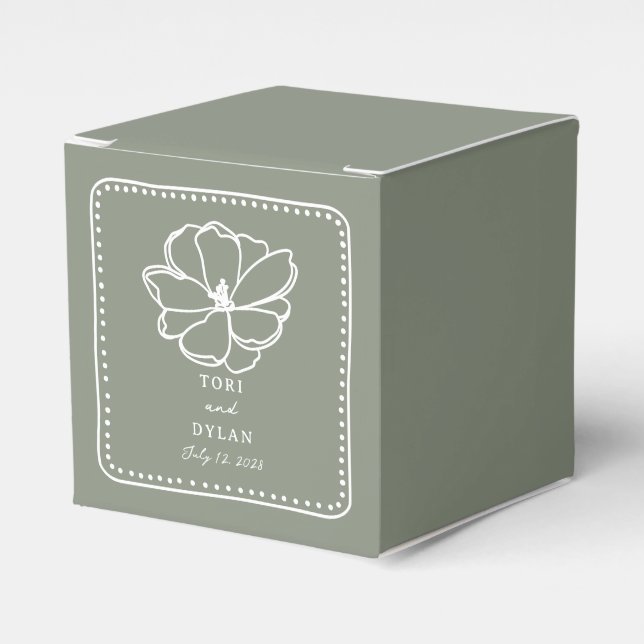 Flower Sage Green Wedding Favor Box (Front Side)