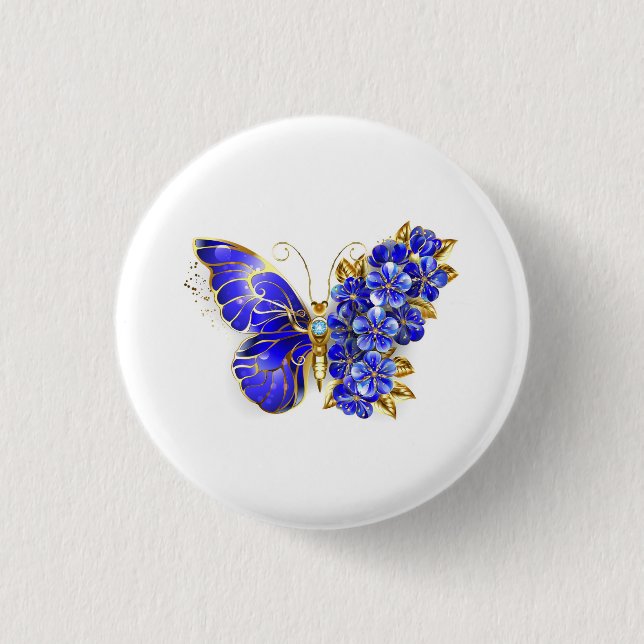 Flower Sapphire Butterfly 1 Inch Round Button (Front)
