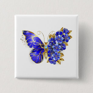 Flower Sapphire Butterfly 2 Inch Square Button