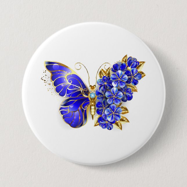 Flower Sapphire Butterfly 3 Inch Round Button (Front)