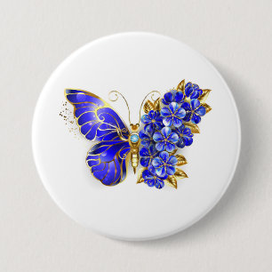 Flower Sapphire Butterfly 3 Inch Round Button