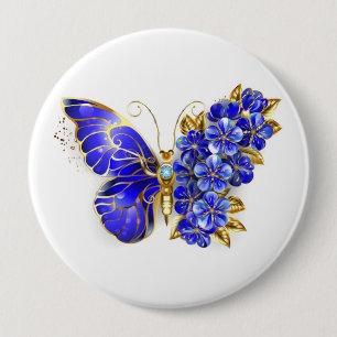 Flower Sapphire Butterfly 4 Inch Round Button