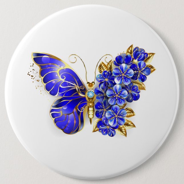 Flower Sapphire Butterfly 6 Inch Round Button (Front)