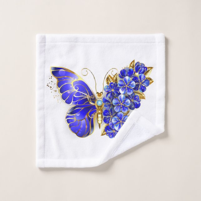 Flower Sapphire Butterfly Bath Towel Set (Wash Cloth)