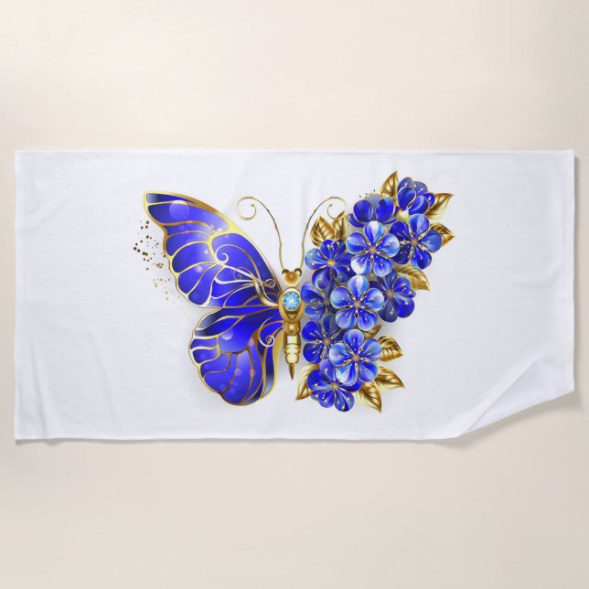 Flower Sapphire Butterfly Beach Towel (Front)