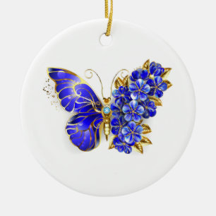 Flower Sapphire Butterfly Ceramic Ornament