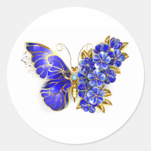 Flower Sapphire Butterfly Classic Round Sticker