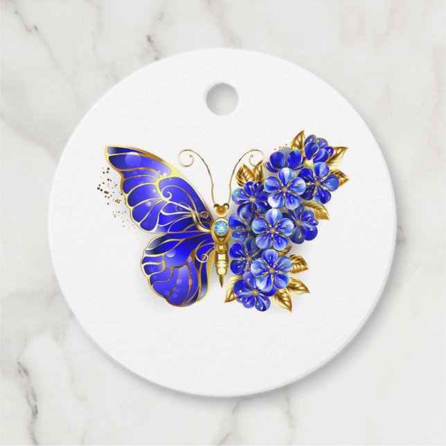 Flower Sapphire Butterfly Favour Tags (Front)