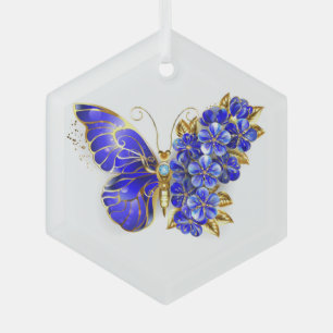 Flower Sapphire Butterfly Glass Ornament
