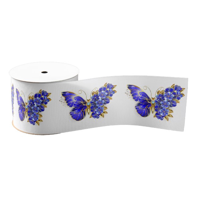 Flower Sapphire Butterfly Grosgrain Ribbon (Spool)