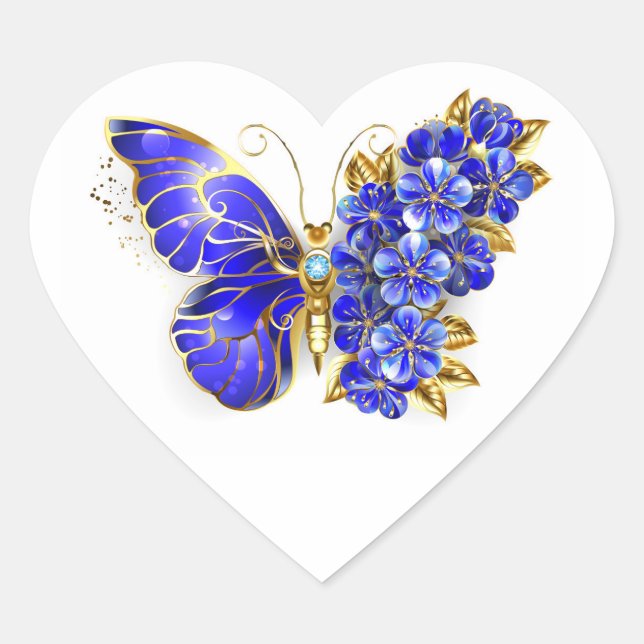 Flower Sapphire Butterfly Heart Sticker (Front)