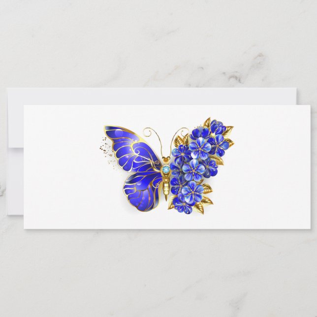 Flower Sapphire Butterfly Holiday Card (Front)