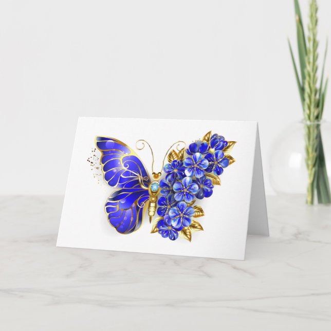 Flower Sapphire Butterfly Invitation (Front)
