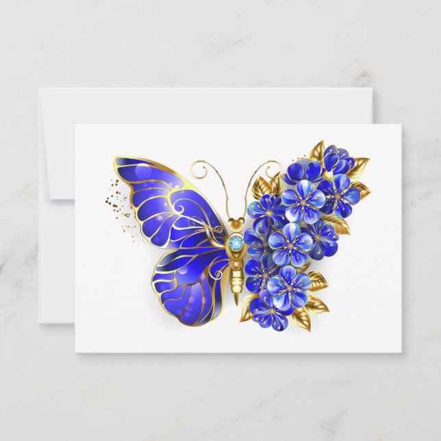 Flower Sapphire Butterfly Invitation (Front)