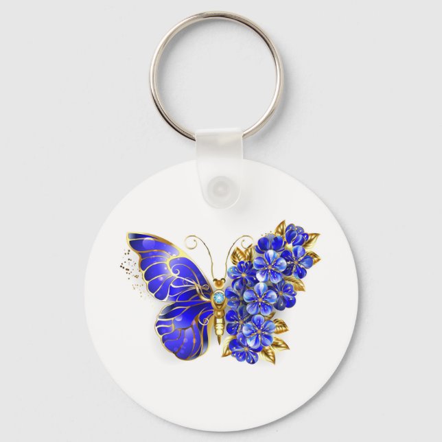Flower Sapphire Butterfly Keychain (Front)