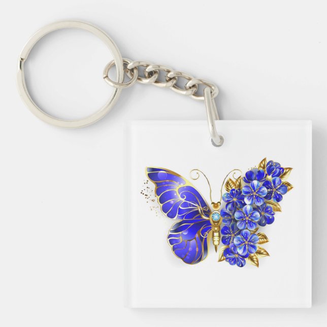 Flower Sapphire Butterfly Keychain (Front)