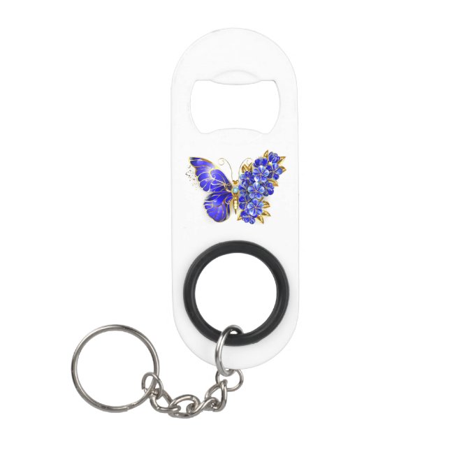 Flower Sapphire Butterfly Keychain Bottle Opener (Front)