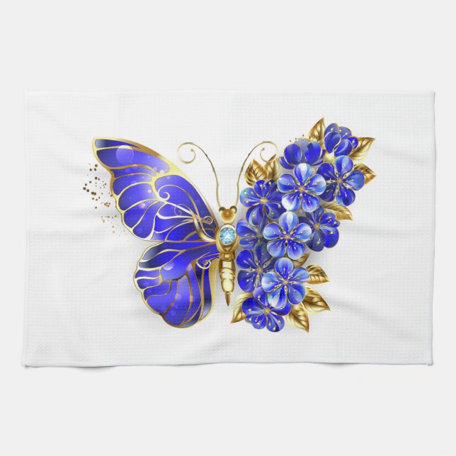 Flower Sapphire Butterfly Kitchen Towel (Horizontal)