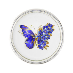 Flower Sapphire Butterfly Lapel Pin