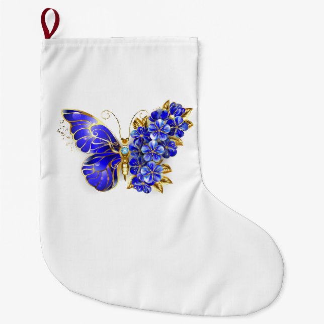 Flower Sapphire Butterfly Large Christmas Stocking (Front)