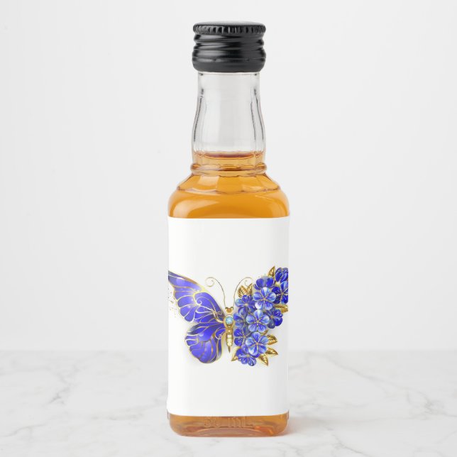 Flower Sapphire Butterfly Liquor Bottle Label (Front)