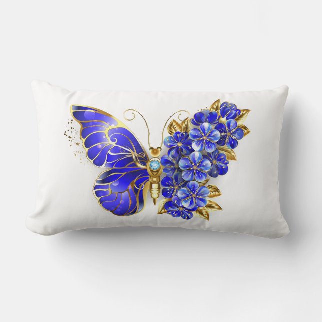 Flower Sapphire Butterfly Lumbar Pillow (Front)