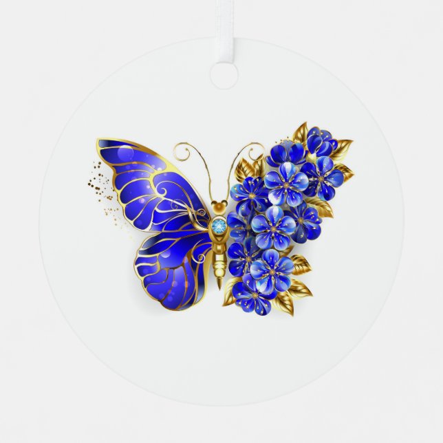 Flower Sapphire Butterfly Metal Ornament (Front)
