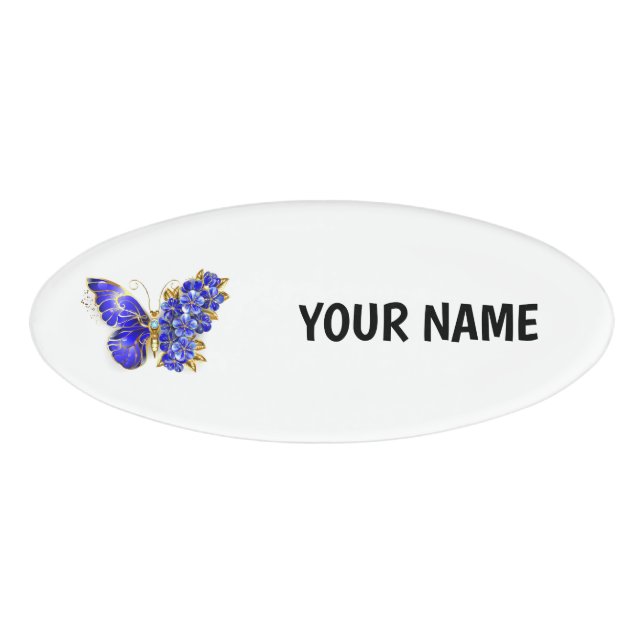 Flower Sapphire Butterfly Name Tag (Front)