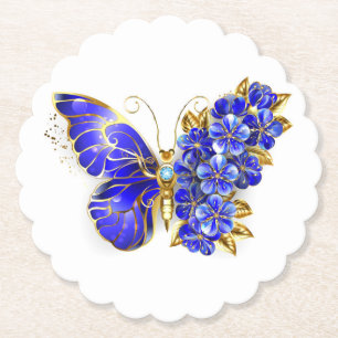 Flower Sapphire Butterfly Paper Coaster