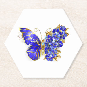 Flower Sapphire Butterfly Paper Coaster