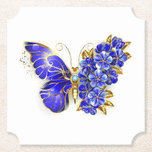 Flower Sapphire Butterfly Paper Coaster