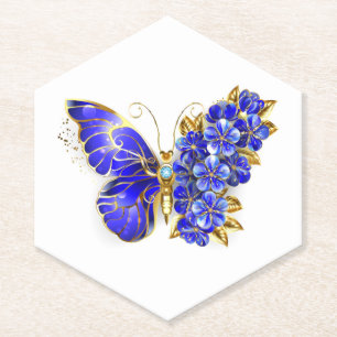 Flower Sapphire Butterfly Paper Coaster