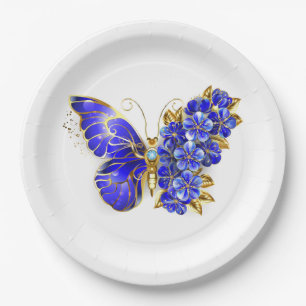 Flower Sapphire Butterfly Paper Plate
