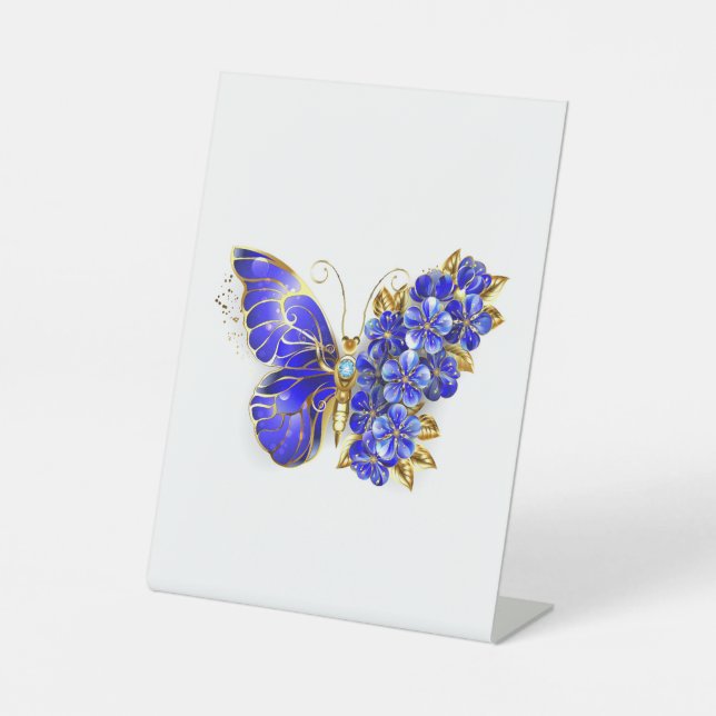 Flower Sapphire Butterfly Pedestal Sign (Front)
