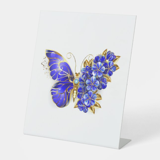 Flower Sapphire Butterfly Pedestal Sign (Front)