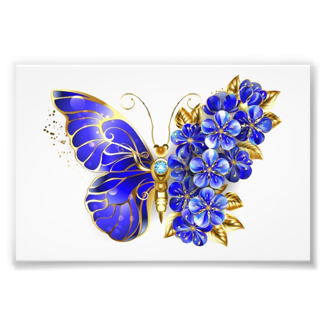 Flower Sapphire Butterfly Photo Print (Front)
