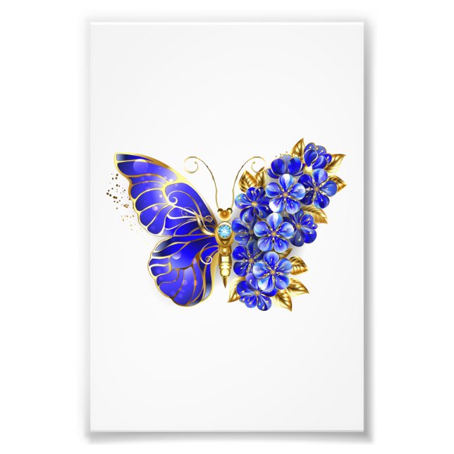 Flower Sapphire Butterfly Photo Print (Front)