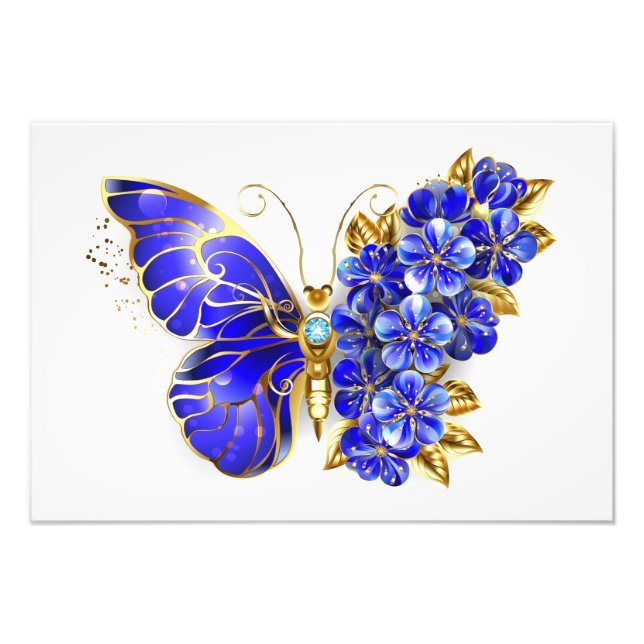 Flower Sapphire Butterfly Photo Print (Front)