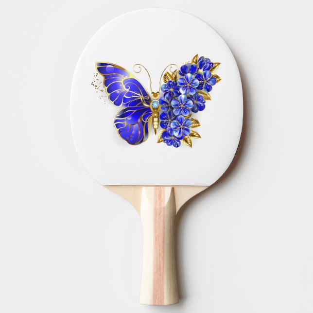 Flower Sapphire Butterfly Ping Pong Paddle (Front)